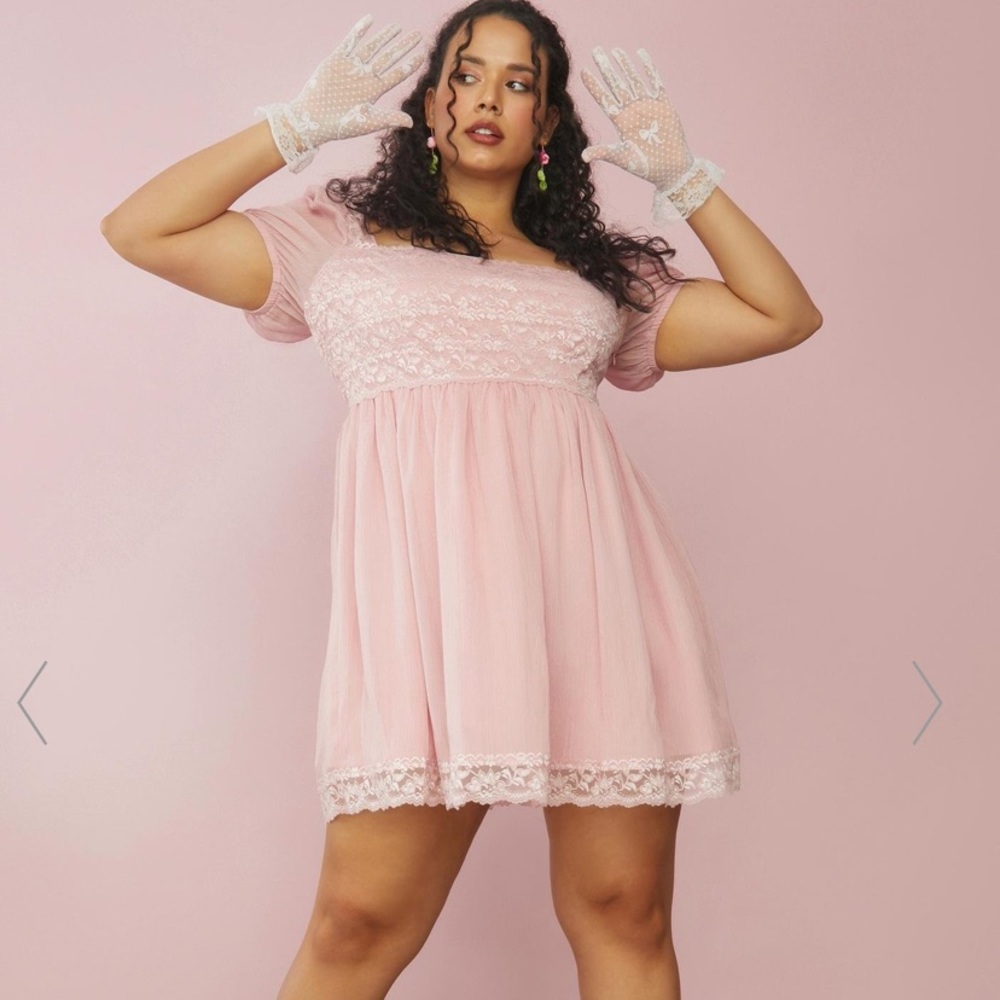 ROSE JUICY HONEYDEW PUCKER BABYDOLL DRESS
